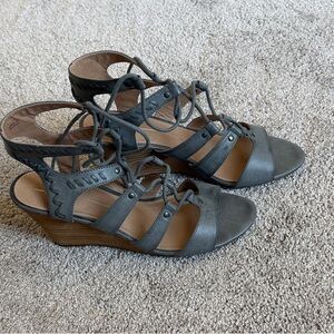 Report Gray Strappy Wedge Sandals